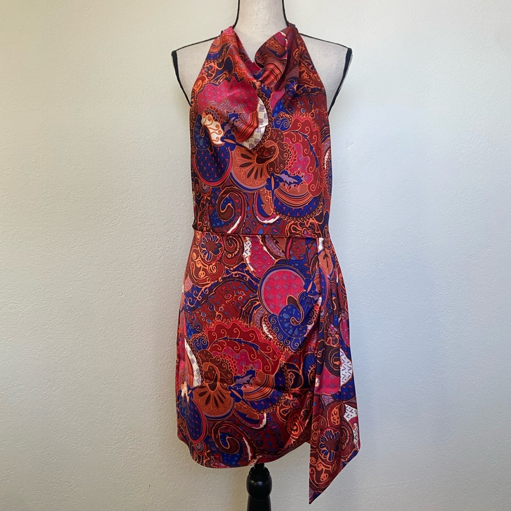 House of Harlow 1960 Mini Halter Dress NWOT Backless Cowl Neck Artsy Paisley 6